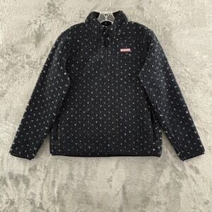 Vineyard Vines Birdseye Sherpa Shep Shirt Womens M Black 1/4 Zip Fleece Pullover